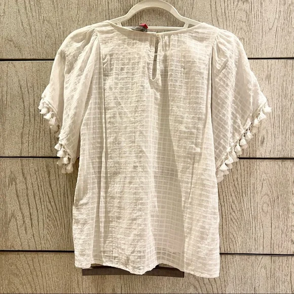 Vince Camuto - White Blouse with Tassels on Sleeves - Picture 3 of 4